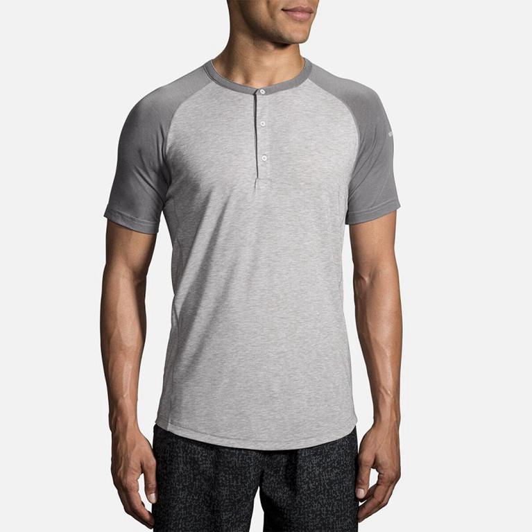 Brooks Cadence Short Sleeve Running Shirt - Men's - Grey (24590-ESOQ)